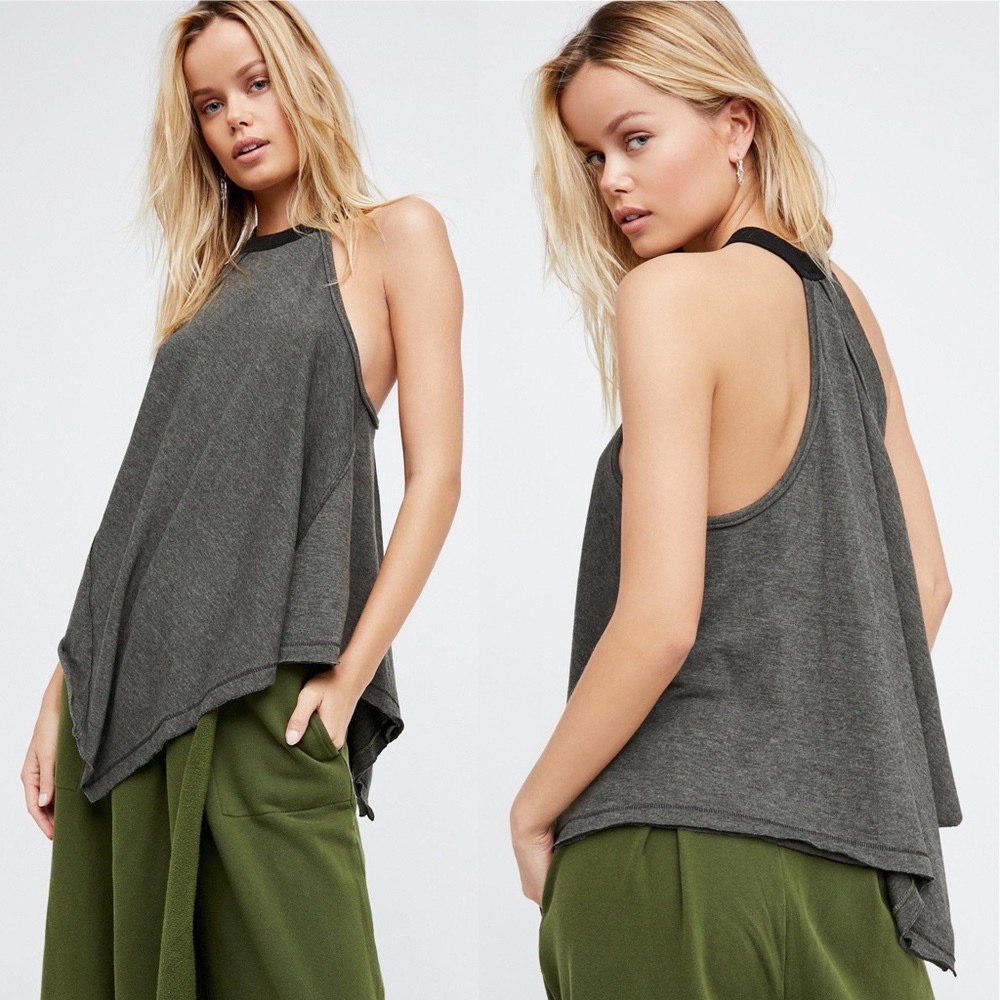 FREE PEOPLE Twin Peaks Asymmetrical Hem Racerback Tank Top in Green